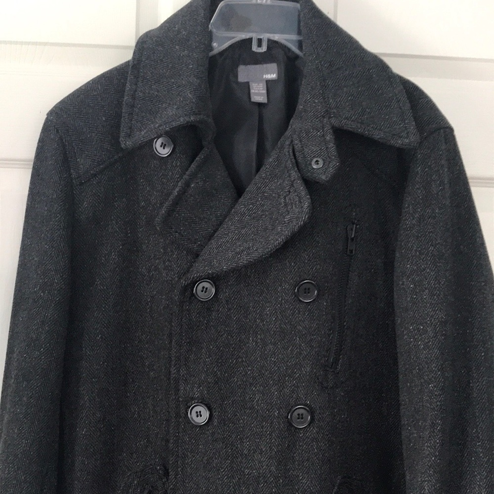 H&M Men’s 3/4 Length Pea Coat Charcoal Grey